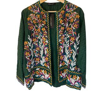 Limelight Bell Jacquard Embroidered Open Jacket Women L Green New